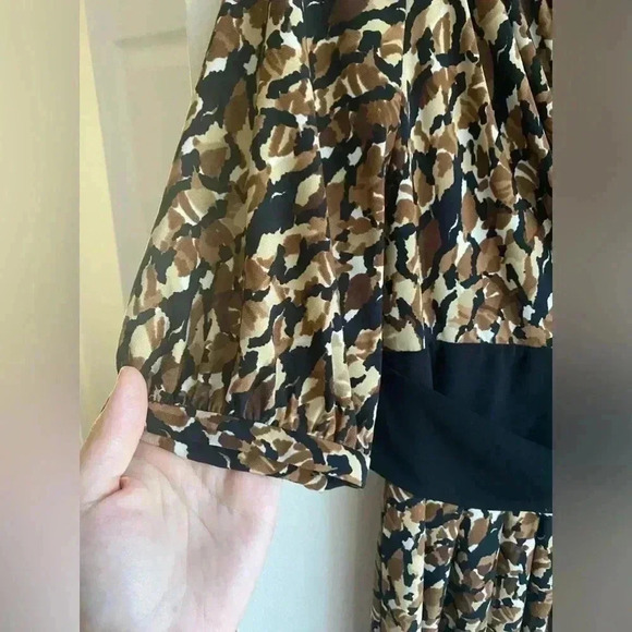 Vintage Evan Picone Satin Party Cocktail Dress 90s Wrap Half Sleeve V Neck Brown - Picture 7 of 10